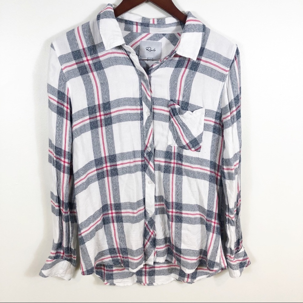 Rails Hunter Melange Blue White Red Button Down S… - image 1